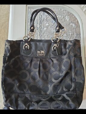 Coach Black & Dark Gray Signature Circle Tote